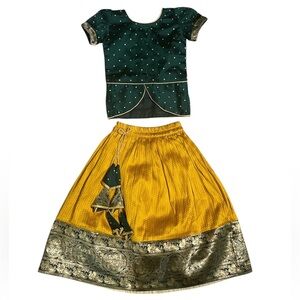 South Indian Pattu Pavadai Jecquard Lehenga Kids Choli Dress, Girl’s M
